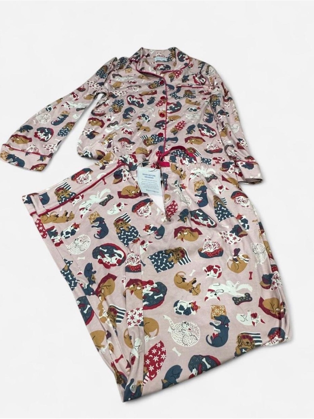 Women's Pink Cat-Print Button Pajama Set
